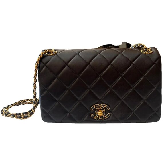 CHANEL Handbags - Chanel Small Flap Bag Black Lambskin Gold Tone Metal
